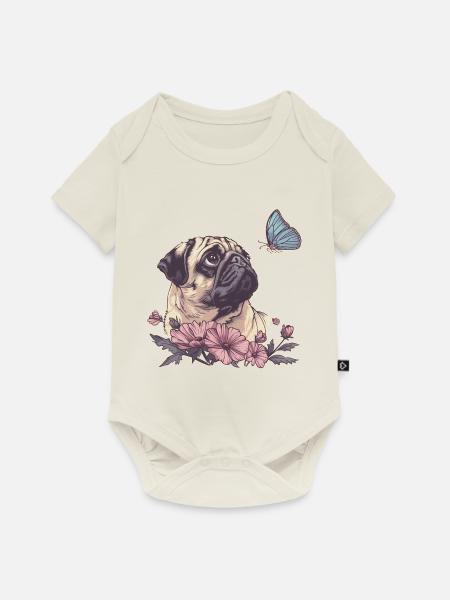 Mops und Schmetterling - Baby Premium Kurzarmbody - Naturweiß