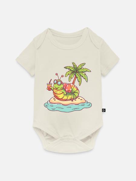 Wurm Sommer Strand Comic - Baby Premium Kurzarmbody - Naturweiß