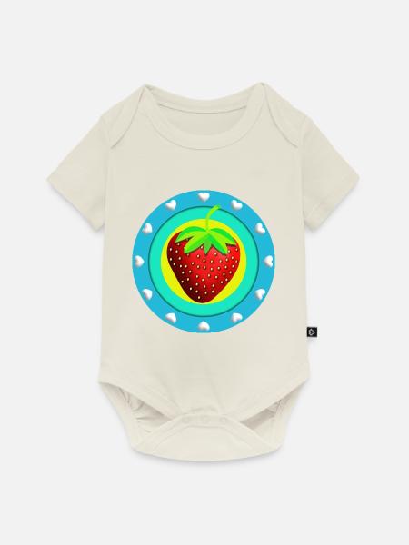 Erdbeere und Herzen - Baby Premium Kurzarmbody - Naturweiß