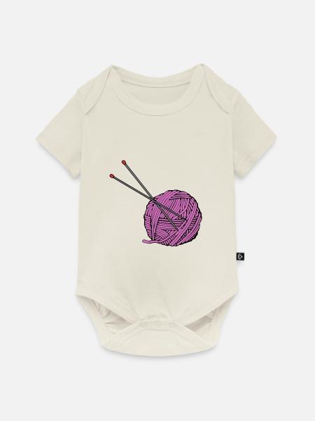 Pinkes Strickgarn - Baby Premium Kurzarmbody - Naturweiß
