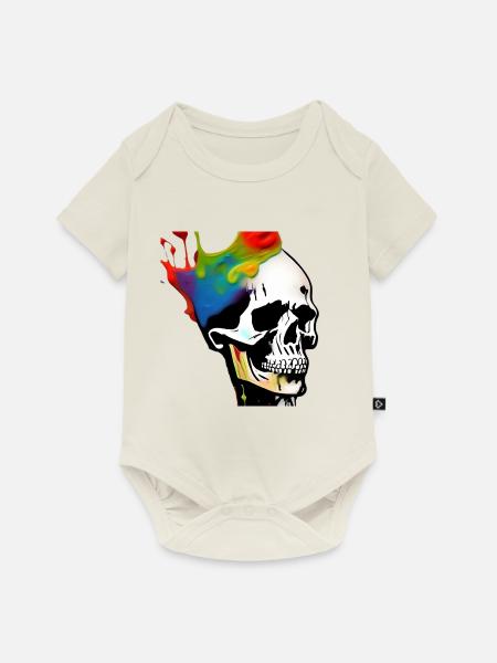 Totenkopf Kunst - Bunt - Baby Premium Kurzarmbody - Naturweiß