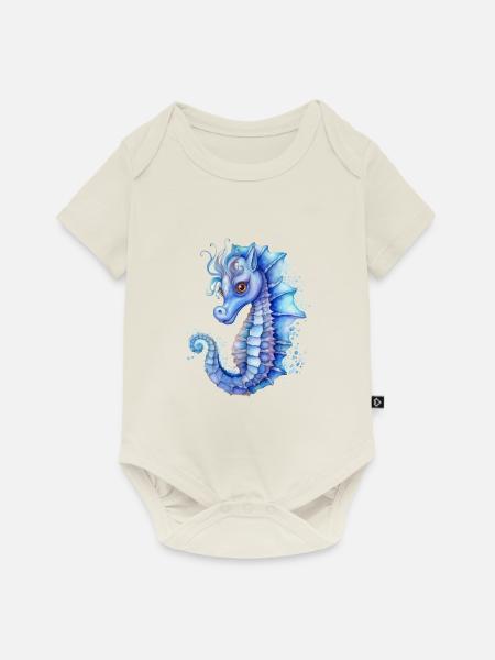 Blaues Seepferdchen - Baby Premium Kurzarmbody - Naturweiß