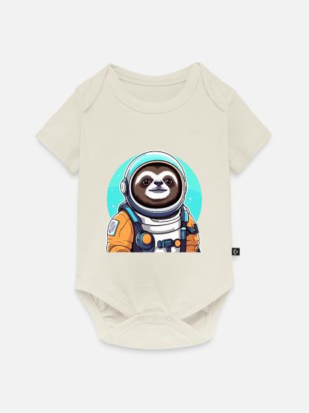 Faultier Astronaut Illustration - Baby Premium Kurzarmbody - Naturweiß