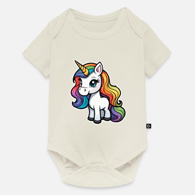 Regenbogen Einhorn Illustration - Baby Premium Kurzarmbody - Naturweiß