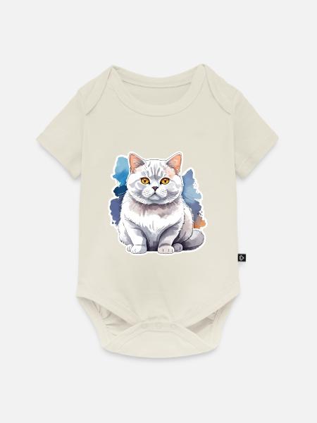 Britisch Kurzhaar Aquarell - Baby Premium Kurzarmbody - Naturweiß