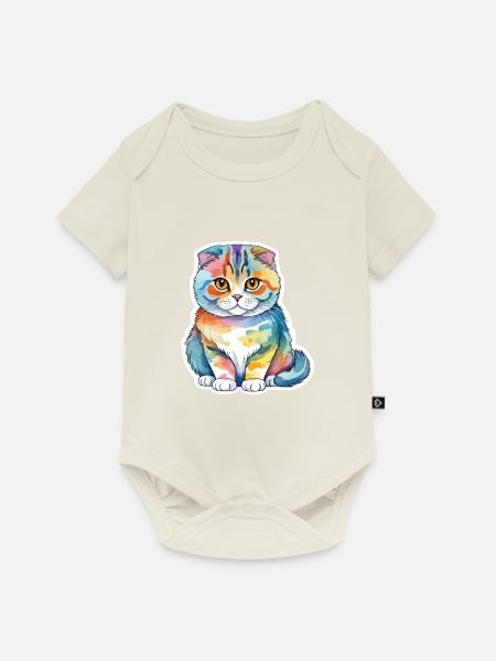 Scottish Fold Schottische Faltohrkatze - Baby Premium Kurzarmbody - Naturweiß