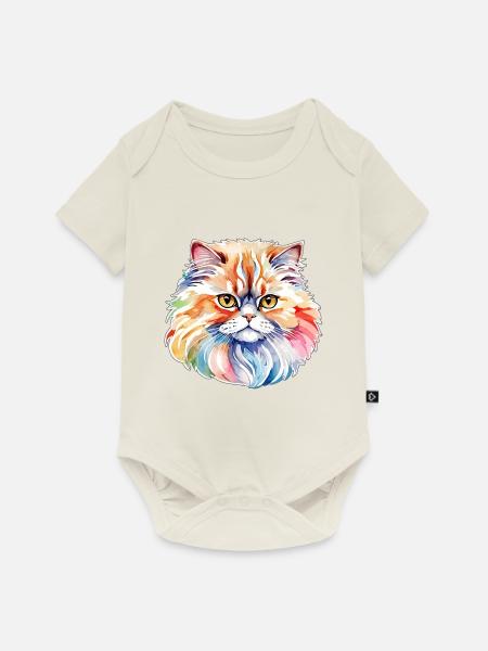 Perserkatze Wasserfarben - Baby Premium Kurzarmbody - Naturweiß