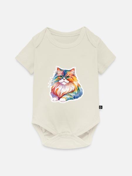 Perserkatze Wasserfarben - Baby Premium Kurzarmbody - Naturweiß