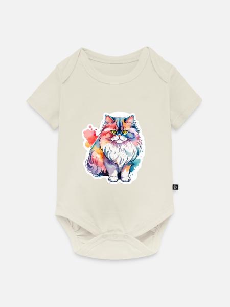 Perserkatze Wasserfarben - Baby Premium Kurzarmbody - Naturweiß