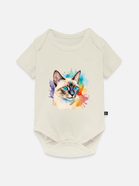 Siamkatze Wasserfarben - Baby Premium Kurzarmbody - Naturweiß