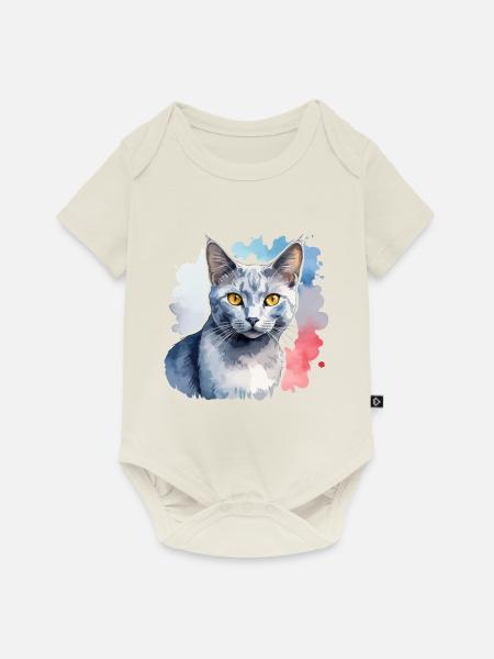 Russisch Blau Katze Wasserfarben - Baby Premium Kurzarmbody - Naturweiß