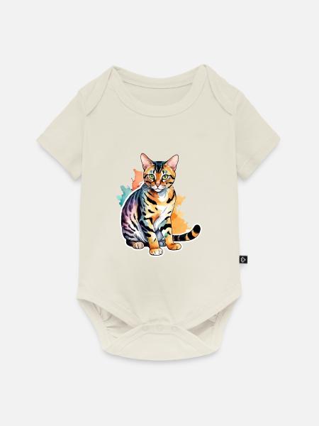 Bengalkatze Wasserfarben - Baby Premium Kurzarmbody - Naturweiß
