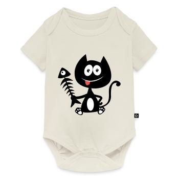 Chat gourmand, mangeur de poisson ! Humour de chat - Body à manches courtes Premium Bébé - blanc cassé - Devant