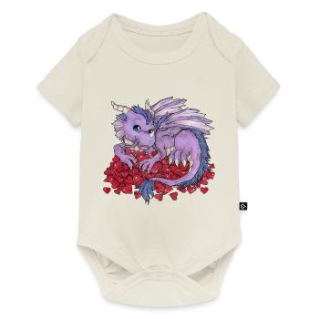 Niedlicher Drache mit Schatz aus Herzen Valentin - Baby Premium Kurzarmbody - Naturweiß - Vorne