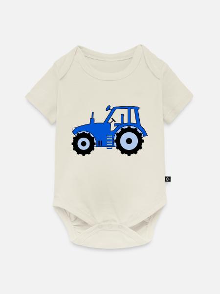 Traktor blau - Baby Premium Kurzarmbody - Naturweiß