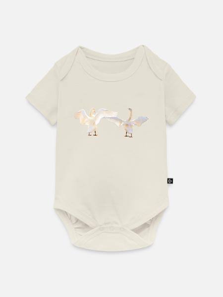 Schwäne mit geöffneten Flügel, Natürlich - Baby Premium Kurzarmbody - Naturweiß