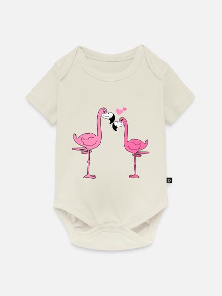 Flamingo Liebe - Baby Premium Kurzarmbody - Naturweiß