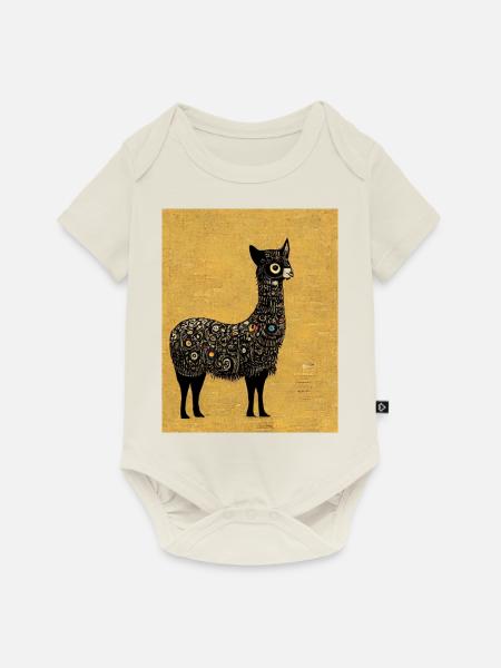 Lama Gemälde Gold - Baby Premium Kurzarmbody - Naturweiß