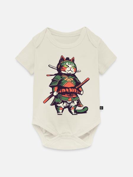 Samurai Katze - Baby Premium Kurzarmbody - Naturweiß