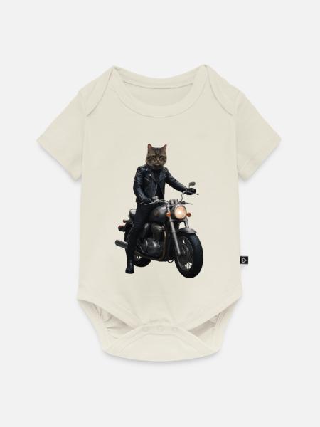 Biker Katze - Baby Premium Kurzarmbody - Naturweiß