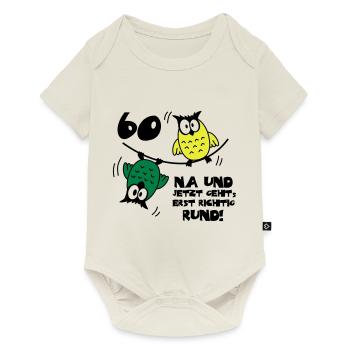 60. Geburtstag - Eulen - jetzt geht's rund - Baby Premium Kurzarmbody - Naturweiß - Vorne