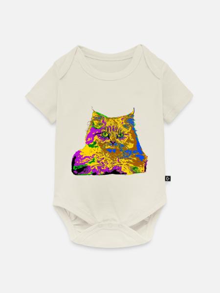 Bunte Katze - Baby Premium Kurzarmbody - Naturweiß