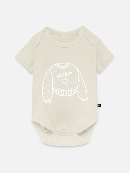 Gemütlicher warmer Wollpullover - Baby Premium Kurzarmbody - Naturweiß