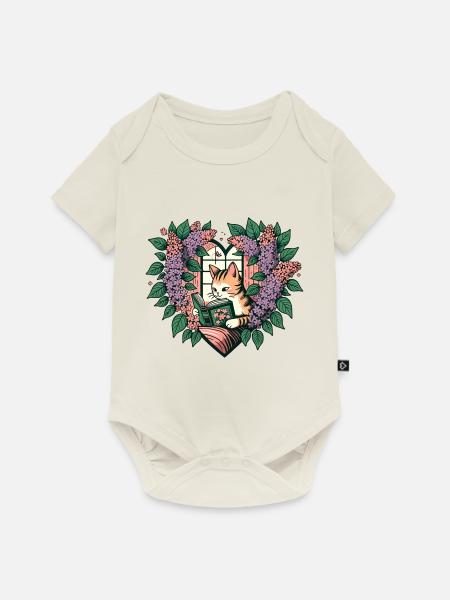 Lesende Katze - Baby Premium Kurzarmbody - Naturweiß