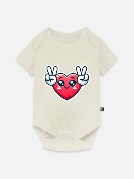 Herz mit Paece - Baby Premium Kurzarmbody - Naturweiß