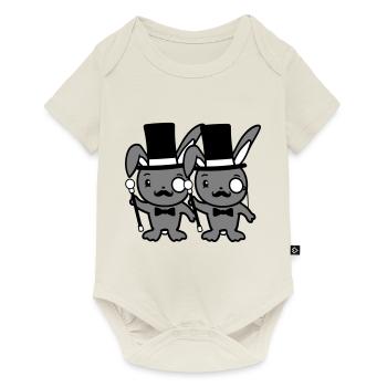 2 lapins Mr. Gentleman chapeau haut de forme Monocle Lunettes - Body à manches courtes Premium Bébé - blanc cassé - Devant