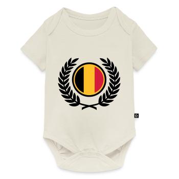 Belgique (drapeau & couronne de laurier) - Body à manches courtes Premium Bébé - blanc cassé - Devant