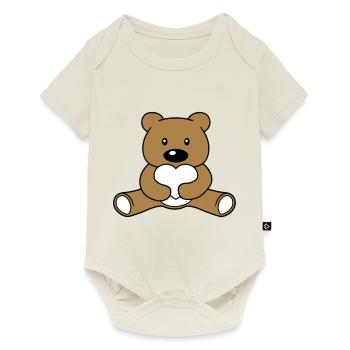 Cute kawaii teddy bear holding red heart showing love - Baby Premium short-sleeve bodysuit - off white - Front
