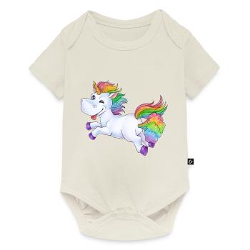 Einhorn Pups Furz Regenbogen Unicorn Rainbow Wolke - Baby Premium Kurzarmbody - Naturweiß - Vorne