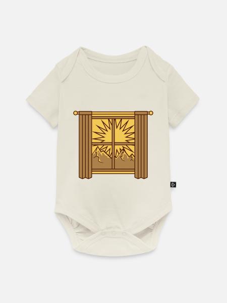 Aussicht Berge Fenster Vorhang - Baby Premium Kurzarmbody - Naturweiß