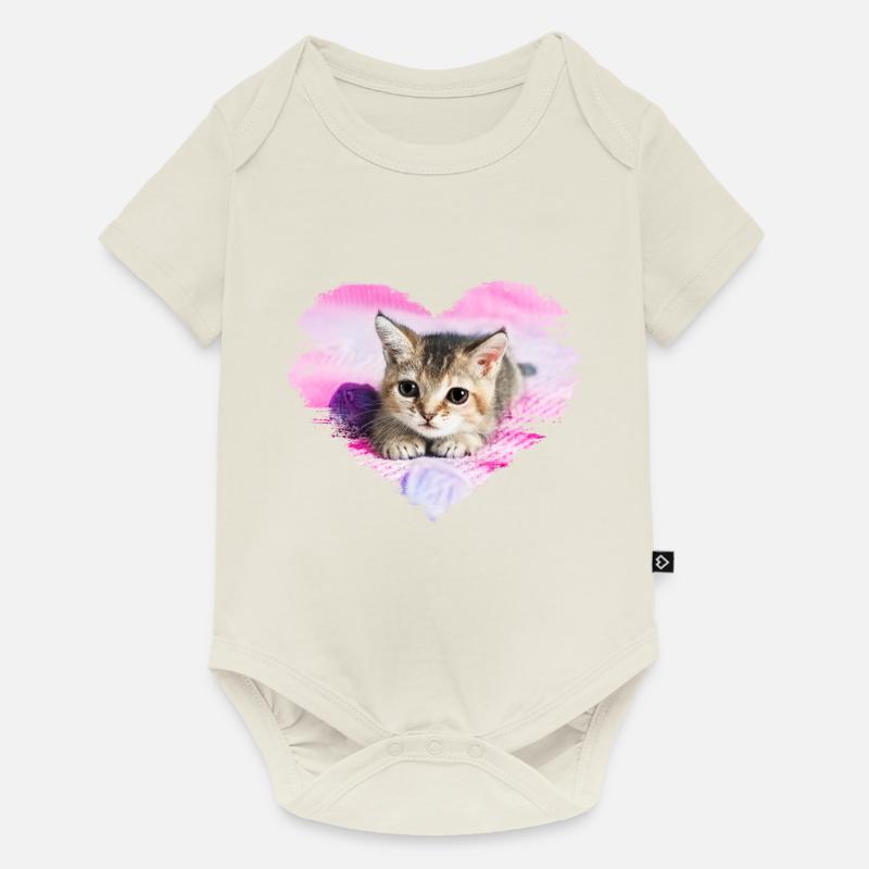 doux chaton dans un cœur - Body à manches courtes Premium Bébé - blanc cassé