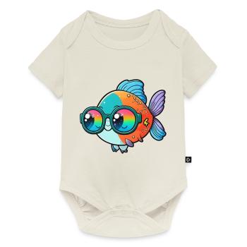 Kawaii Mignon Heureux Poisson Coloré Avec Lunettes De Soleil - Body à manches courtes Premium Bébé - blanc cassé - Devant
