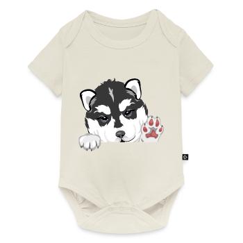 Welcoming peeking husky puppy - Baby Premium short-sleeve bodysuit - off white - Front