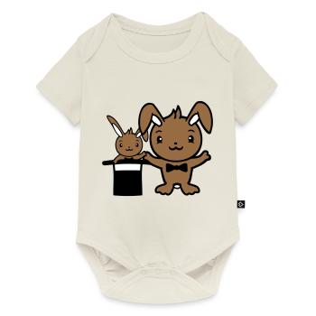 Bunny Wizard Chapeau Haut de forme Enfant 2 Bébé Sorcier Mignon - Body à manches courtes Premium Bébé - blanc cassé - Devant