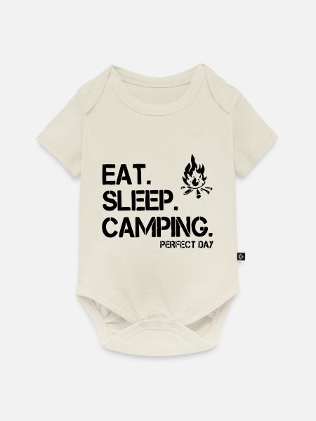 Essen, Schlafen, Camping - Baby Premium Kurzarmbody - Naturweiß