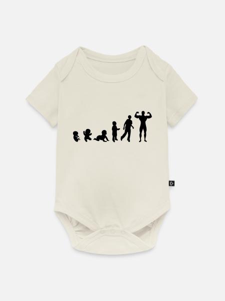 Evolution Mensch, Männer, Mann Bodybuilding-Sport - Baby Premium Kurzarmbody - Naturweiß