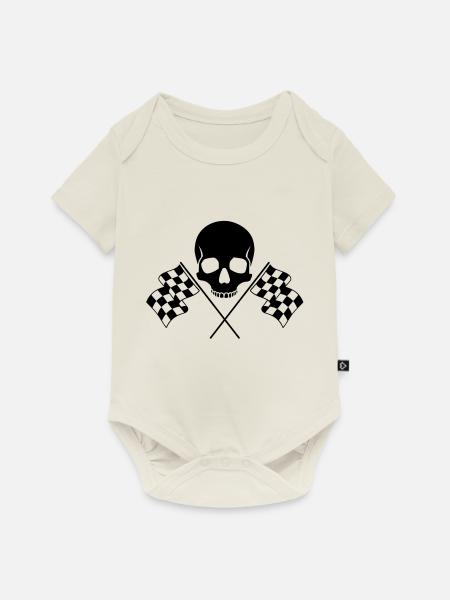Schädel Karierte Fahnen - Baby Premium Kurzarmbody - Naturweiß
