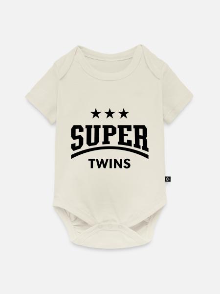 Super Twins - Baby Premium Kurzarmbody - Naturweiß