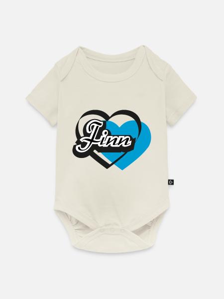 Name Finn Herz - Baby Premium Kurzarmbody - Naturweiß
