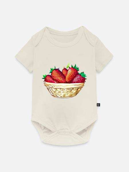 Erdbeeren Erdbeere Korb Erdbeerfeld - Baby Premium Kurzarmbody - Naturweiß