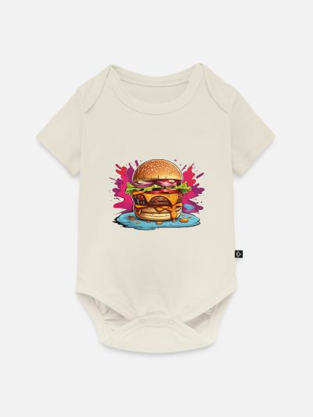 Cheeseburger mit poppigem Farbklecks - Baby Premium Kurzarmbody - Naturweiß