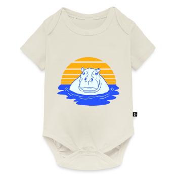 Nilpferd schwimmt Wasser Sonne Süß Comic Cartoon - Baby Premium Kurzarmbody - Naturweiß - Vorne