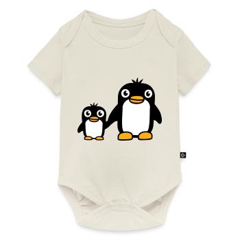 2 Penguins Dad Mom Child Baby Hands Holding Cute - Baby Premium short-sleeve bodysuit - off white - Front