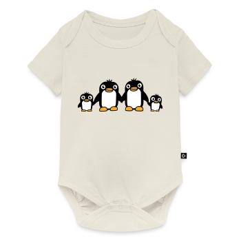 4 pingouins papa maman deux enfants bébé mains tenant - Body à manches courtes Premium Bébé - blanc cassé - Devant