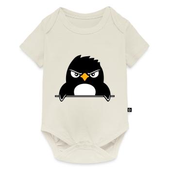 Pinguin Guckt Ernst Böse Gefährlich hinter Mauer - Baby Premium Kurzarmbody - Naturweiß - Vorne