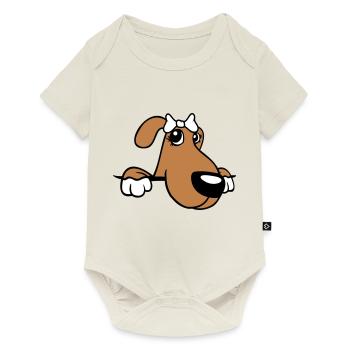 Hund Hinter Mauer Hübsche Dame Schleife Weiblich - Baby Premium Kurzarmbody - Naturweiß - Vorne